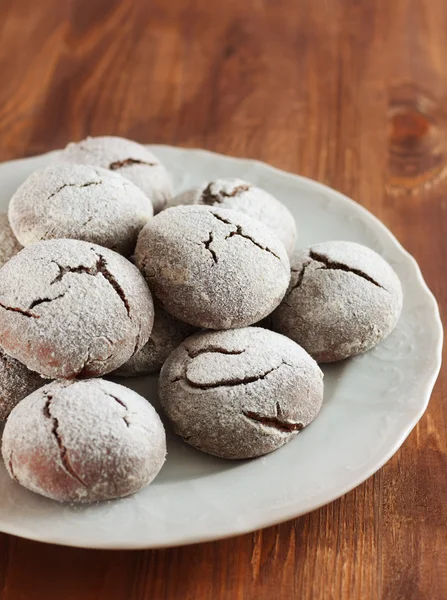 Brownie krinkle cookies. Chocolate dessert — Stock Photo, Image