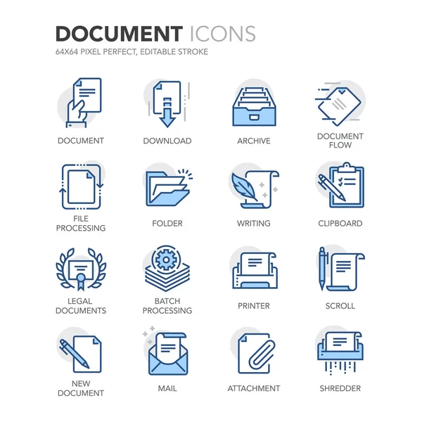 Línea azul Documentos Iconos — Vector de stock