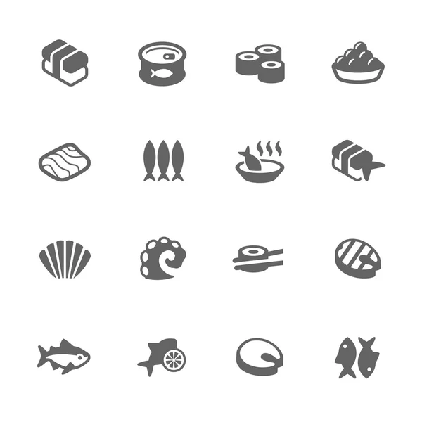 Iconos simples de comida marina — Vector de stock
