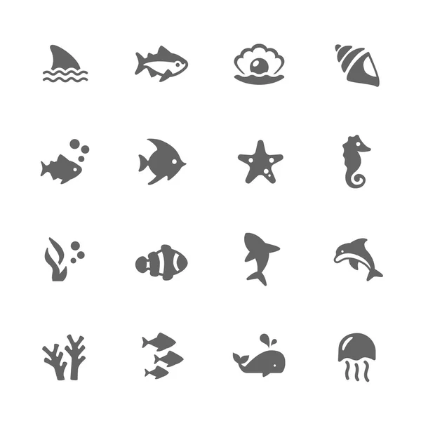Jednoduché mořského života ikony — Stockový vektor
