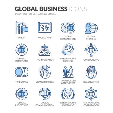 Line Global Business Icons clipart