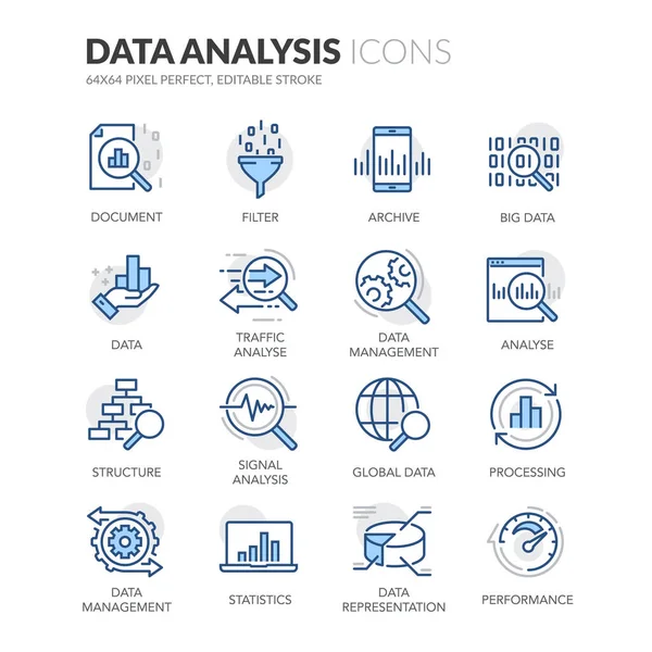 Icônes d'analyse des données linéaires — Image vectorielle