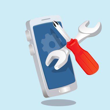 İngiliz anahtarı ve tornavida. Spartphone 3d oyuncağında vektör illüstrasyon simgesi gibi onarım ve servis. 