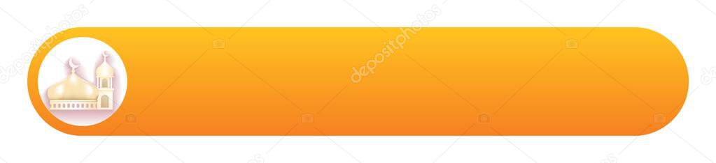 mosque icon iside white round. with long round blank oval orange background. islamic conceptual theme banner or announcement vector illustraion