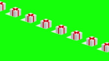 İzometrik düz stil döngüleme animasyonunda bir sürü hediye kutusu