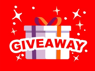 Hediye kutusunun önünde kurdele düz stil web banner illüstrasyonuyla hediye metni