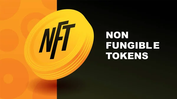 NFT Fon Fonu olmayan jetonlar. Siyah arka planda uçan para. poster ve sunum şablon vektör çizimi
