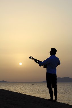 adam sahilde gitar çalmak
