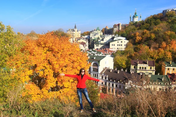 Šťastný turista v Kyjevě — Stock fotografie