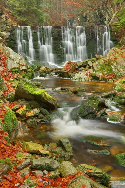 Осенний Водопад Горном Ручье Янске Лазне Чехии — стоковое фото