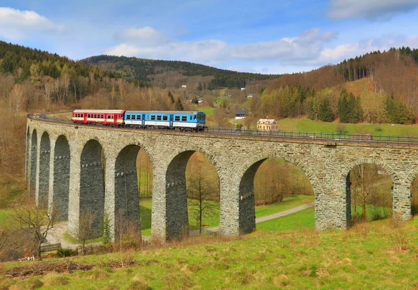 Monumental Stony Railway Viaduct Train Czech Republic — Stock Photo, Image