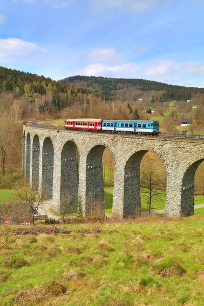 Monumental Stony Railway Viaduct Train Czech Republic — Stock Photo, Image