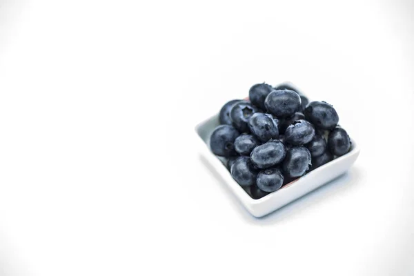 Square Bowl Blueberries Isolated White Background Super Closeup — Stock Photo, Image