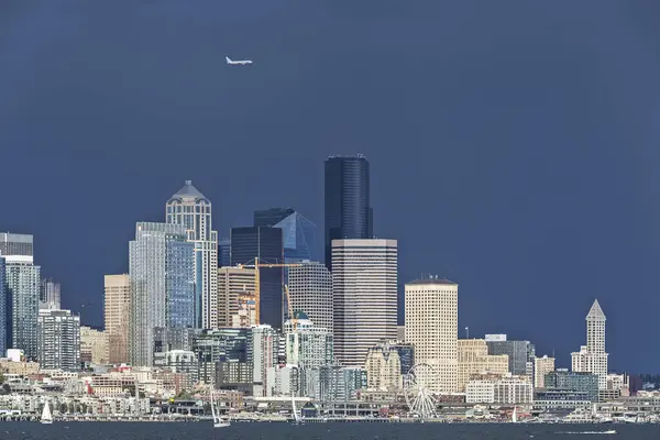 Seattle Skyline Plane View Water Royalty Free Stock Images