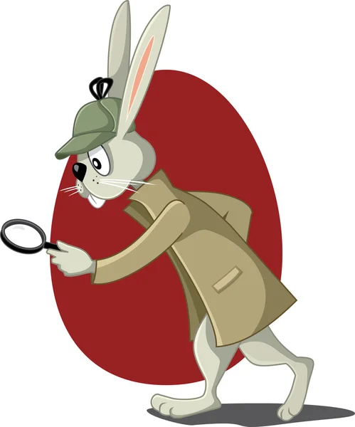 Detective Rabbit con lente d'ingrandimento Vector Cartoon — Vettoriale Stock