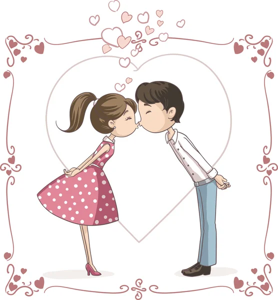 Pareja besos vector de dibujos animados — Vector de stock