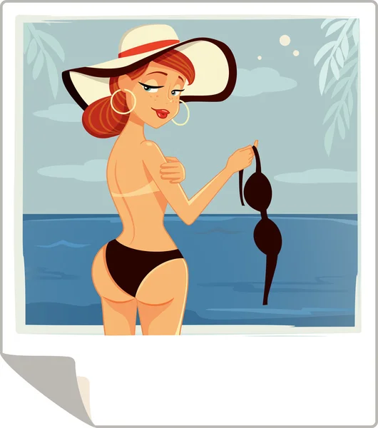 Topless meisje op een strand Vector Cartoon — Stockvector