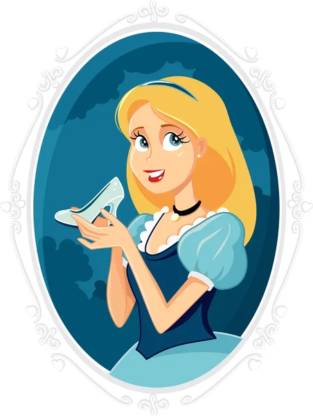 Princess Cinderella Holding sihirli ayakkabı vektör çizgi film — Stok Vektör