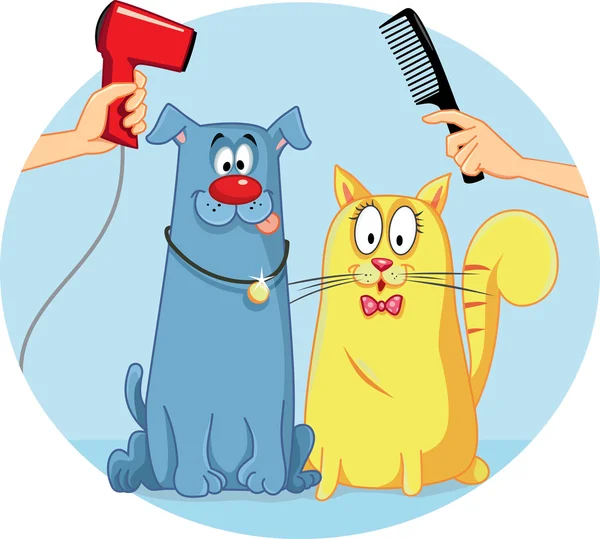Cat and Dog at Pet Salon Vector Cartoon — Stock Vector