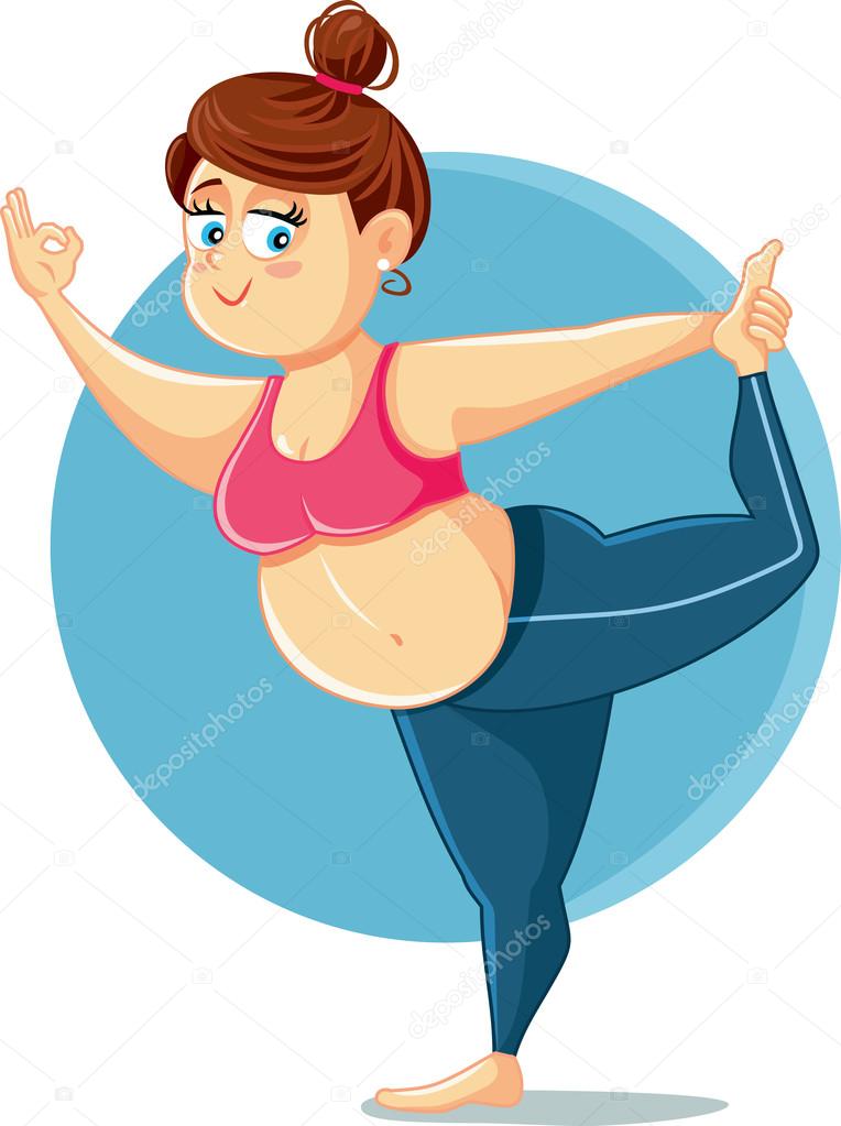 Cute Overweight Girl in Yoga Pose Vector Cartoon
