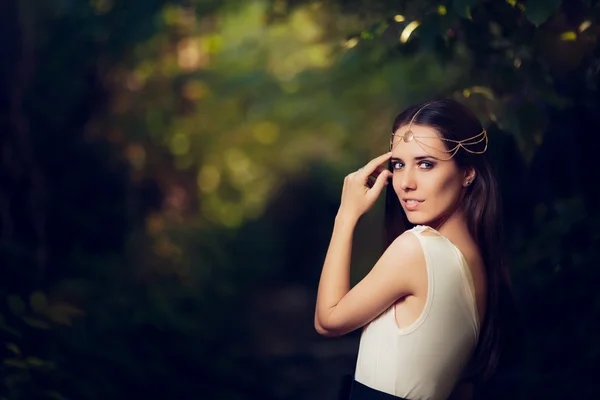 Beautiful Fairy Princess Girl in Summer Fantasy Landscape — Stock Photo, Image