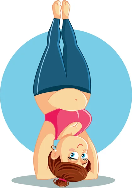 Plus Size Girl Doing a Headstand Vector Cartoon Royalty Free Stock Vectors