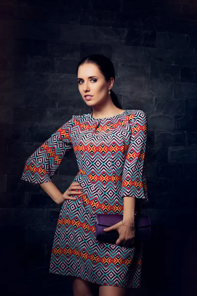 Woman in Elegant Cocktail Dress Holding Her Purse — Stock Photo, Image