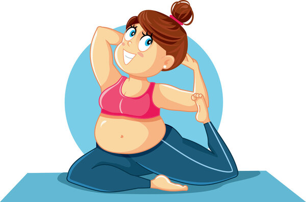 Plus Size Girl in Yoga Pose Vector Illustration