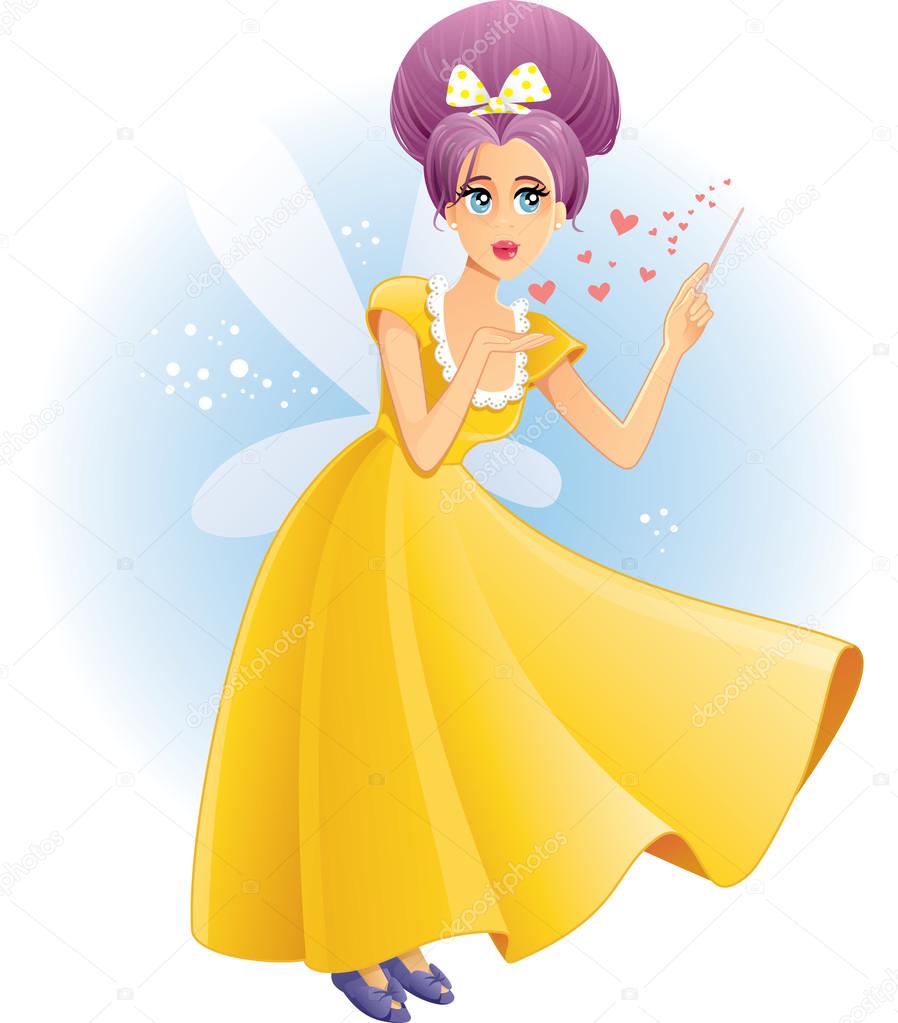 Cute Fairy with Magic Wand Spreading Love Vector Cartoon