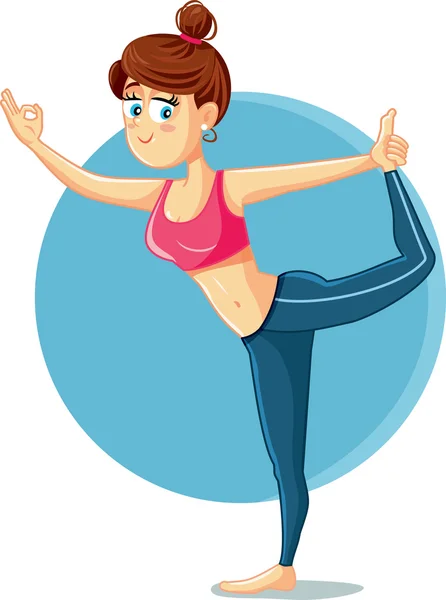 Linda chica delgada en Yoga Pose Vector Cartoon — Vector de stock