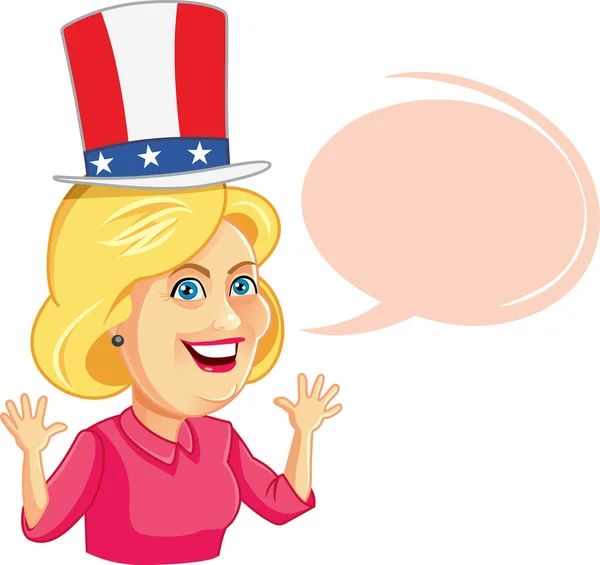Карикатура Хиллари Клинтон с мыльным пузырем речи — стоковый вектор
