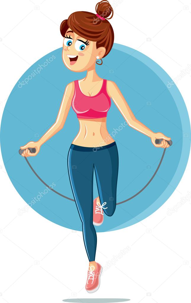 Fitness Girl Jumping Rope Vector Cartoon