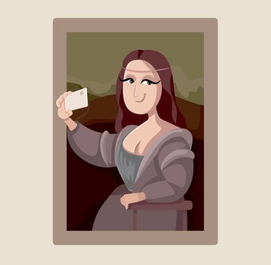 Mona Lisa Smartphone Selfie Vektör Karikatürü Çekiyor