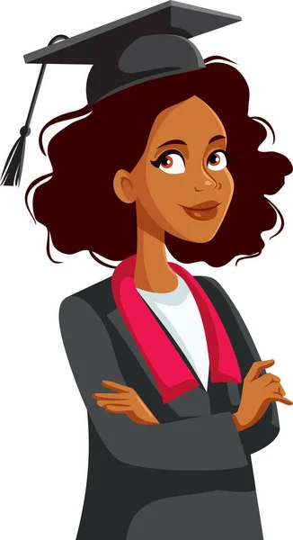 African Female Student Wearing Mortar Board Robe — Stock Vector