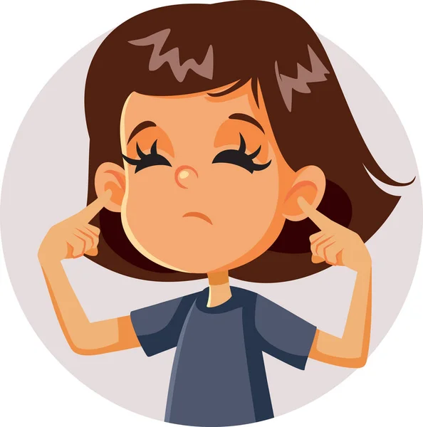 Girl Covering Her Ears Hearing Stressful Noise — Stock Vector