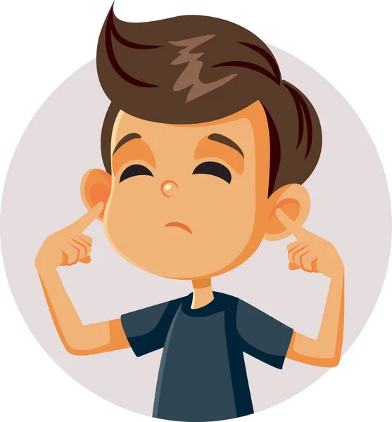 Boy Covering His Ears Hearing Stressful Noise — Stock Vector