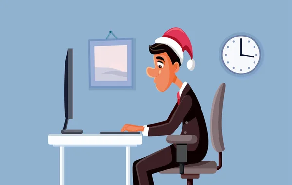 Hombre Trabajando Oficina Navidad — Archivo Imágenes Vectoriales