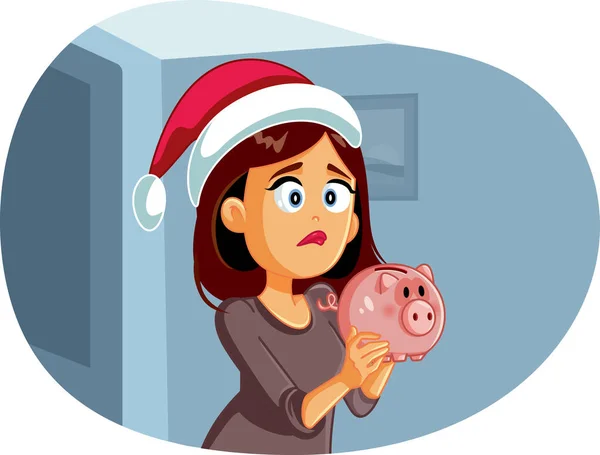 Triste Mujer Rota Que Tiene Ahorros Para Navidad — Vector de stock