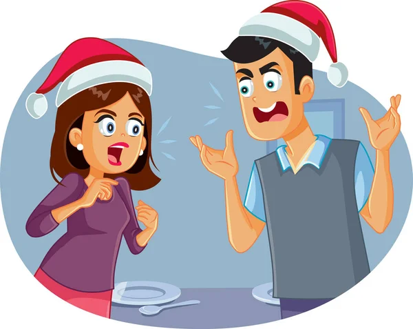 Pareja Casada Discutiendo Mesa Navidad — Archivo Imágenes Vectoriales