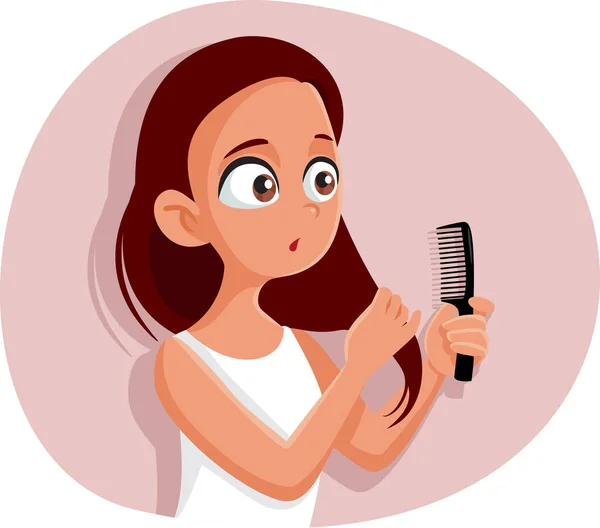 Grappig Tiener Meisje Kammen Haar Haar Vector Cartoon — Stockvector