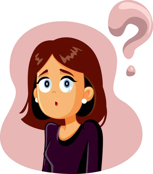Confused Woman Having Many Questions Vector Cartoon — Stock Vector