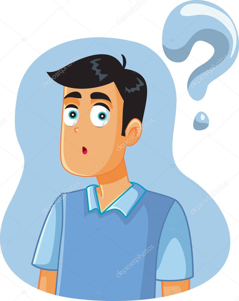 Confused Man Having Many Questions Vector Cartoon