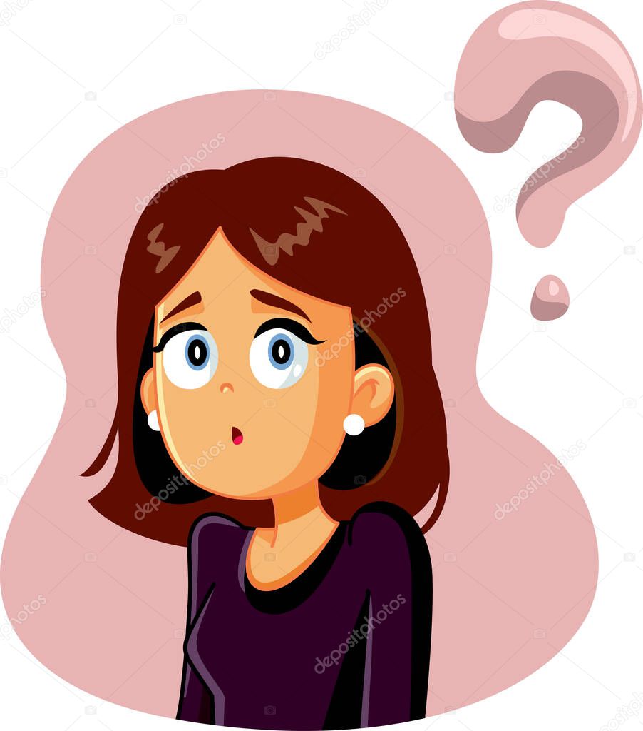 Confused Woman Having Many Questions Vector Cartoon