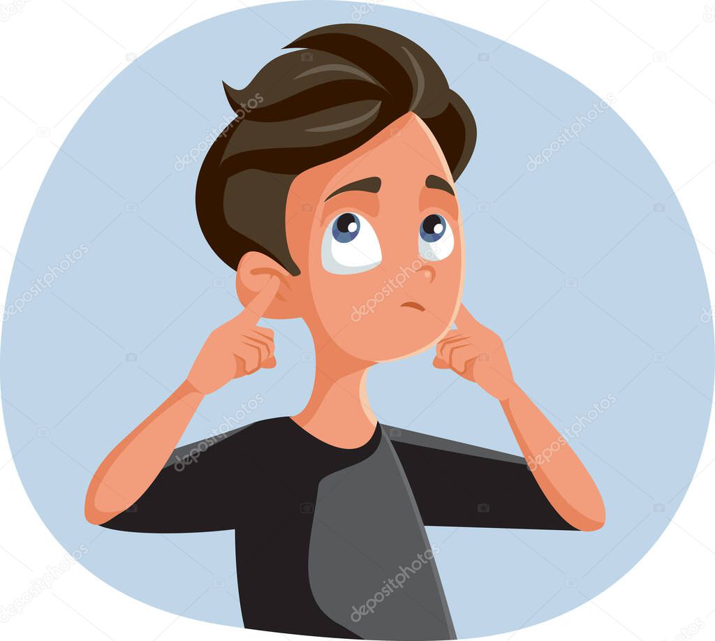 Indifferent Teen Boy Covering His Ears
