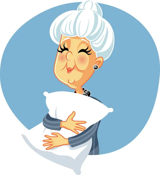 Wanita Senior Memegang Bantal Pergi Tidur - Stok Vektor