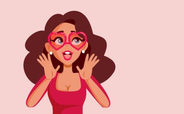 Kalp Şekli Gözlük Giyen Komik Kız Vektör Çizgi Filmi