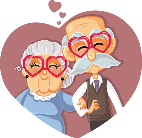 Senior Ζευγάρι Γιορτάζοντας Μακράς Διαρκείας Αγάπη Διάνυσμα Κινούμενο Σχέδιο — Διανυσματικό Αρχείο
