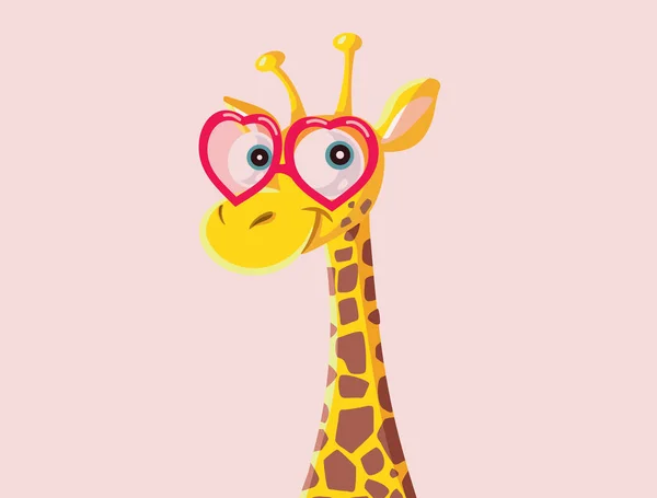 有趣的卡通长颈鹿戴着心形眼镜 — 图库矢量图片