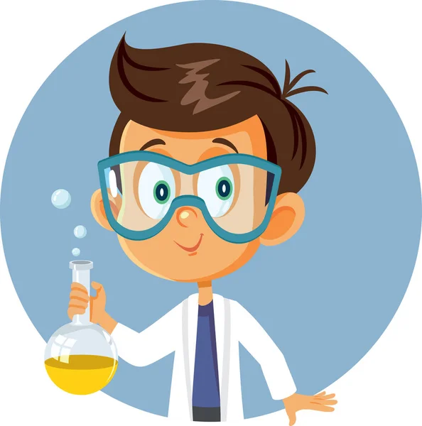 Schoolboy Holding Chemistry Beaker Science Class — Stockový vektor