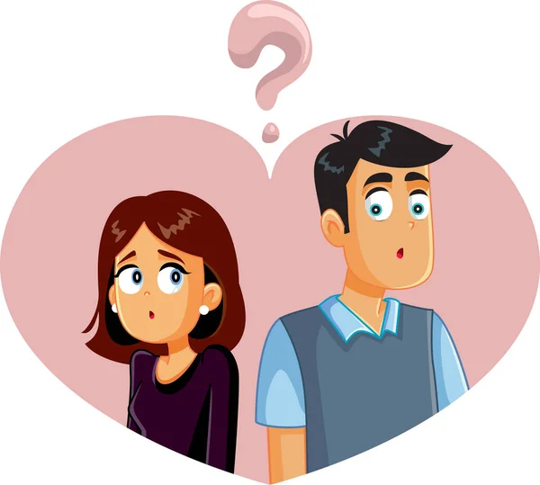 Verwirrtes Junges Paar Denkt Über Fragen Nach — Stockvektor